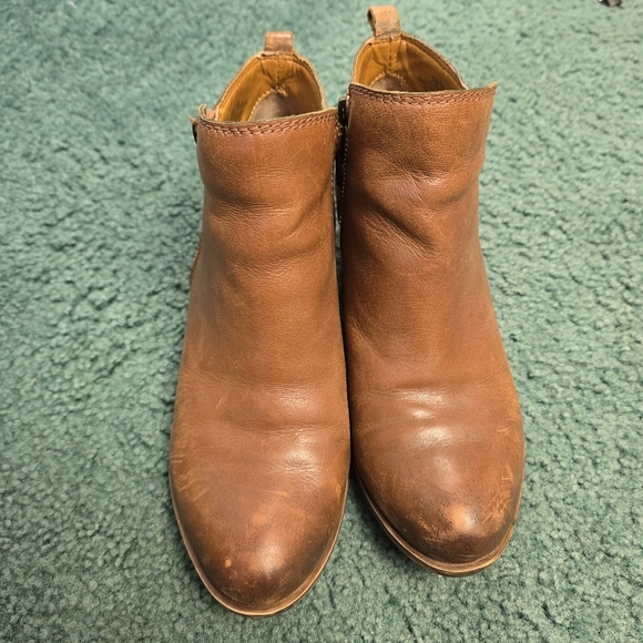 Lucky Brand Women's 8M Basel Booties Toffee Brown Leather Side Zip Ankle Boots - Picture 1 of 13